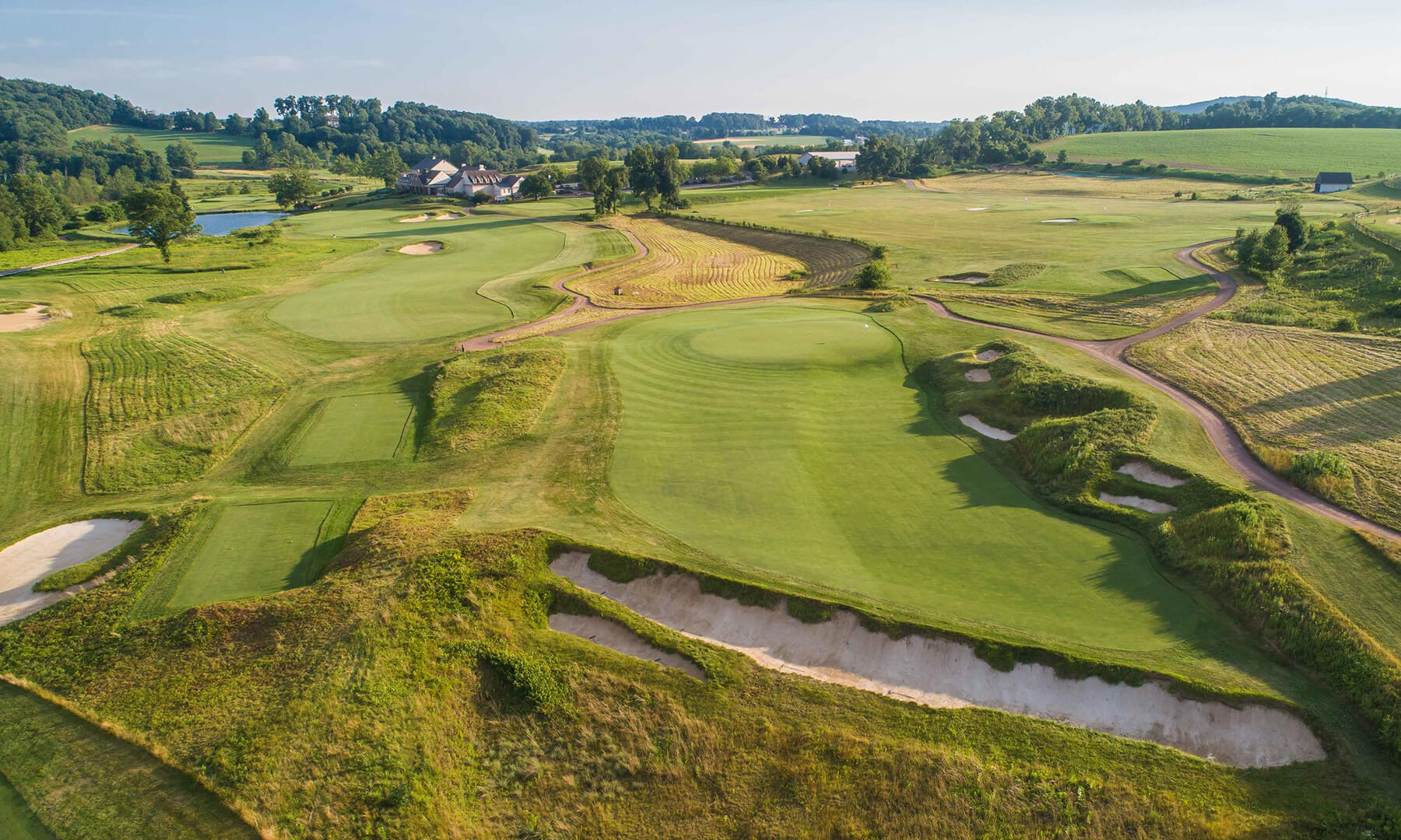 golf course, cart path, pond